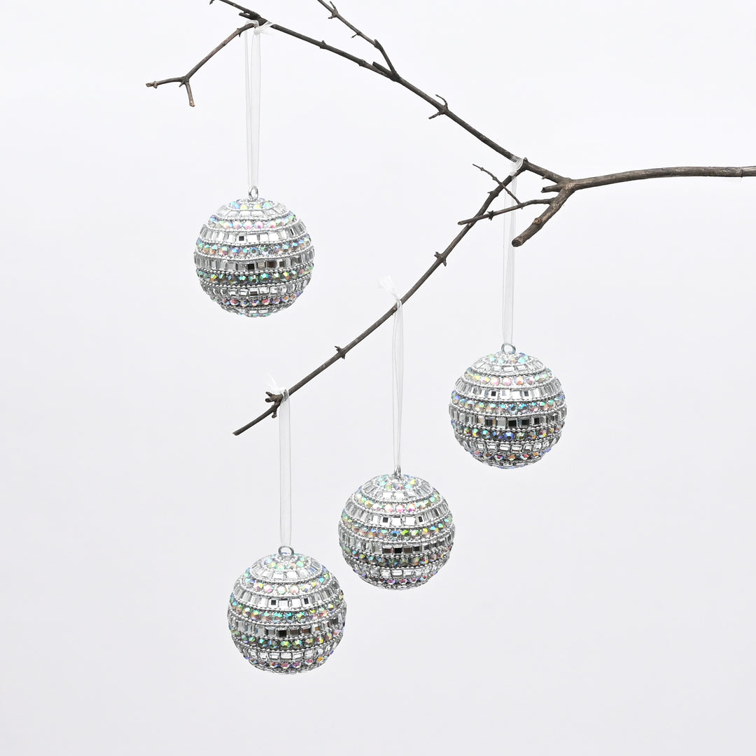 Silver Beaded Hanging Ball Ornaments