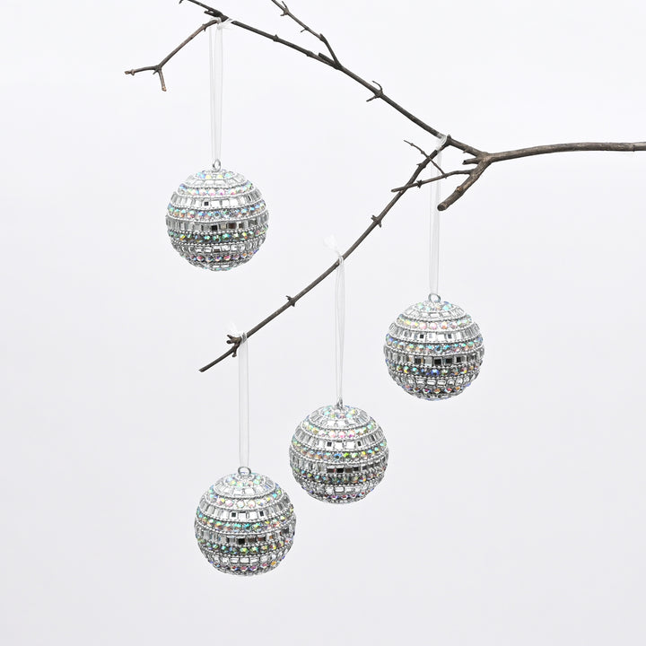 Silver Beaded Hanging Ball Ornaments