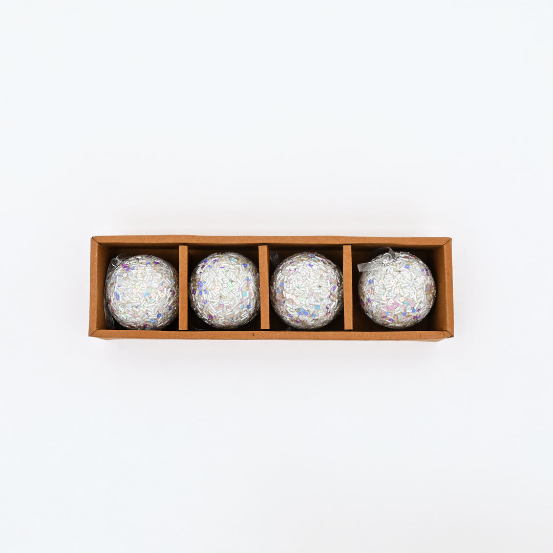 White Beaded Hanging Ball Ornaments