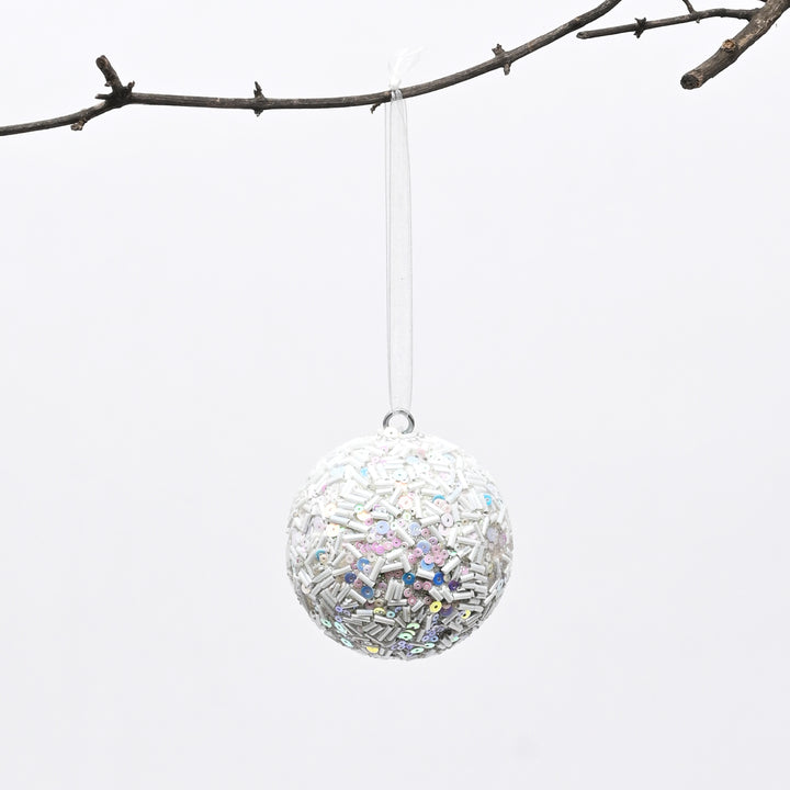 White Beaded Hanging Ball Ornaments
