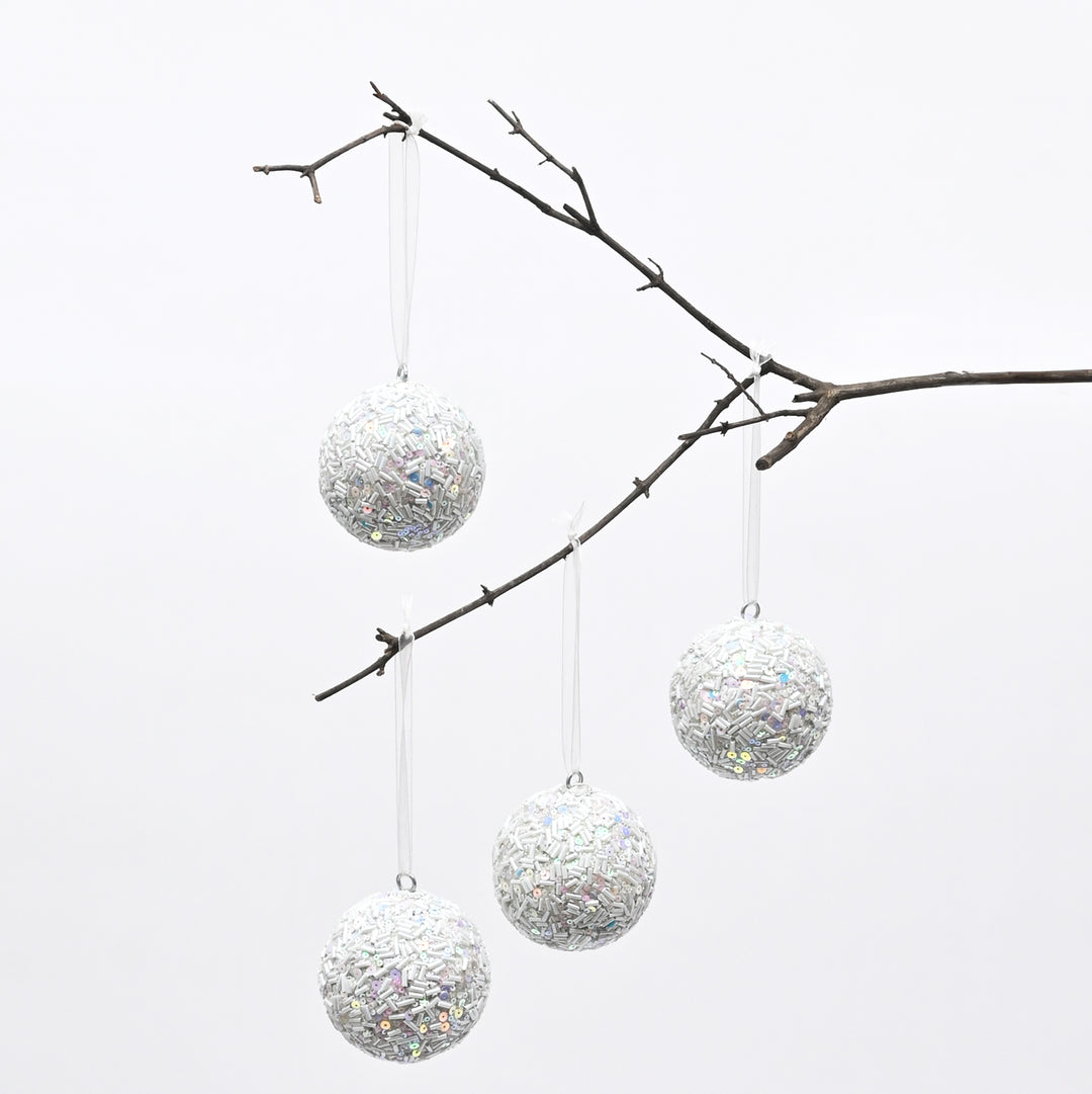White Beaded Hanging Ball Ornaments