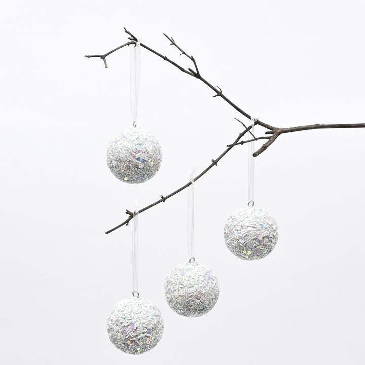 White Beaded Hanging Ball Ornaments
