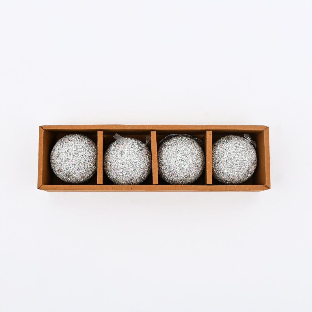 Silver Beaded Hanging Ball Ornaments