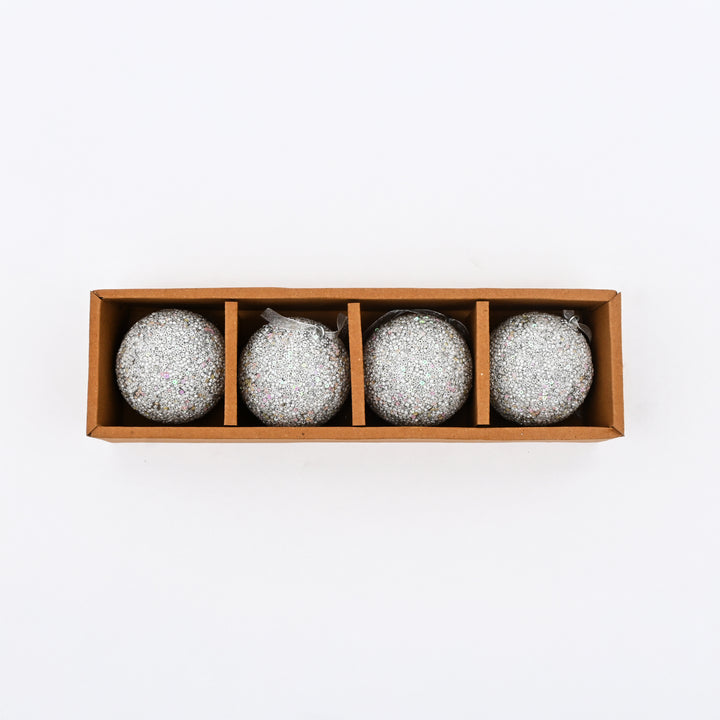 Silver Beaded Hanging Ball Ornaments