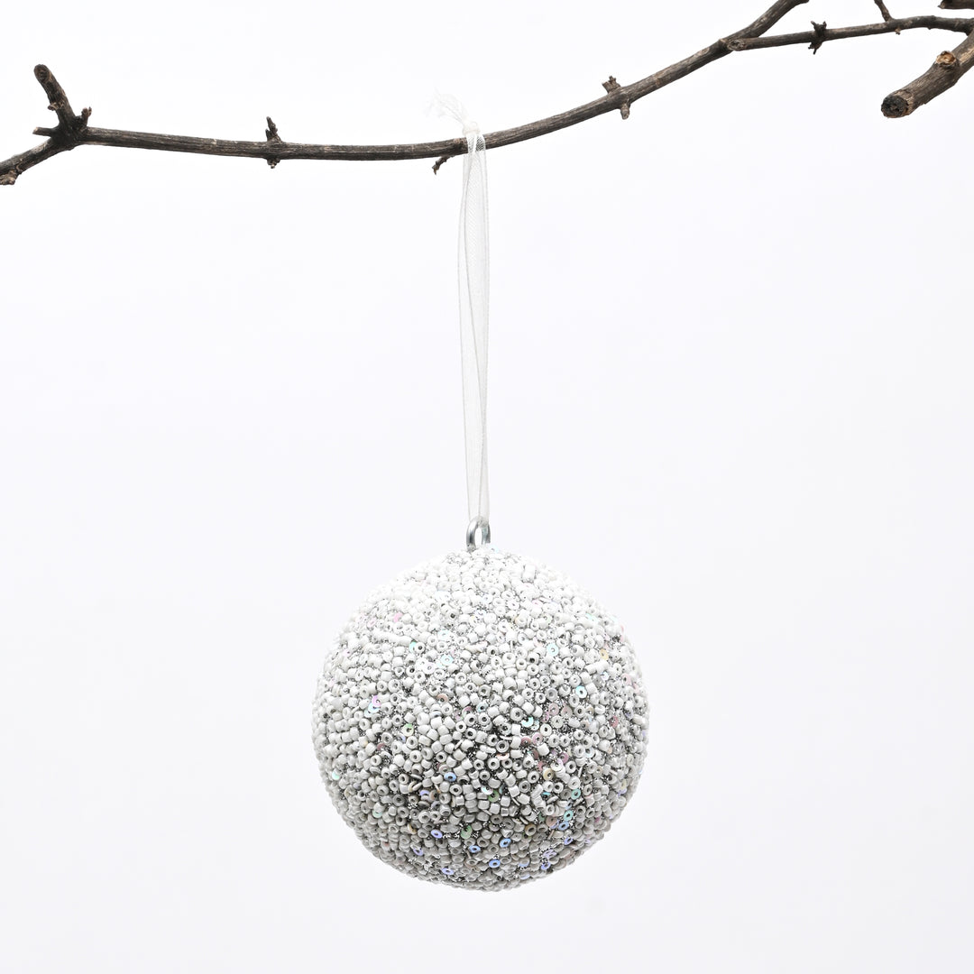 Silver Beaded Hanging Ball Ornaments