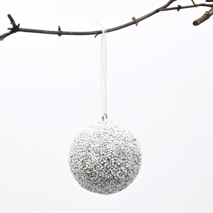 Silver Beaded Hanging Ball Ornaments