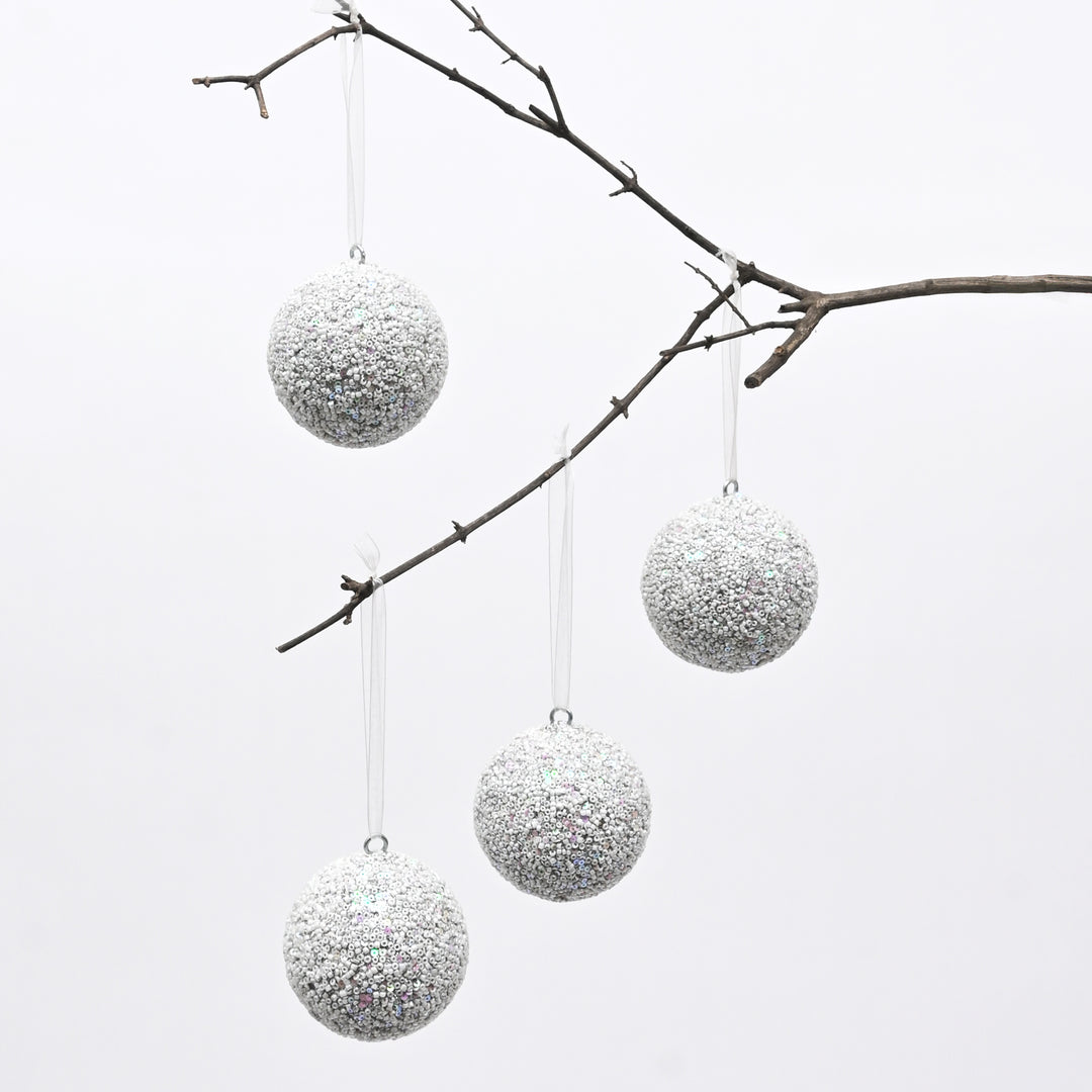 Silver Beaded Hanging Ball Ornaments