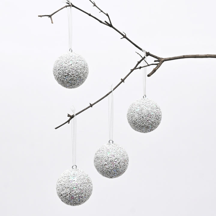 Silver Beaded Hanging Ball Ornaments