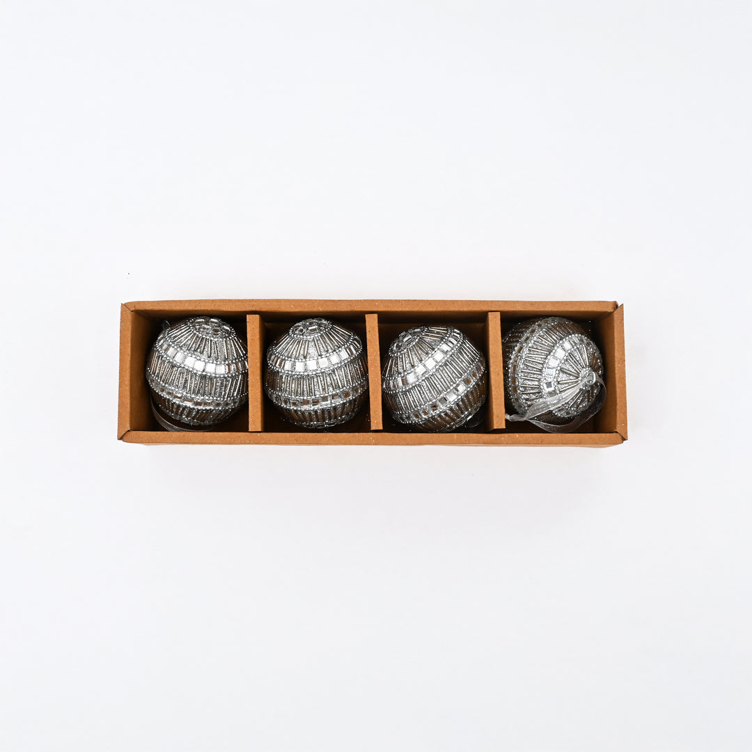 Silver Beaded Hanging Ball Ornaments