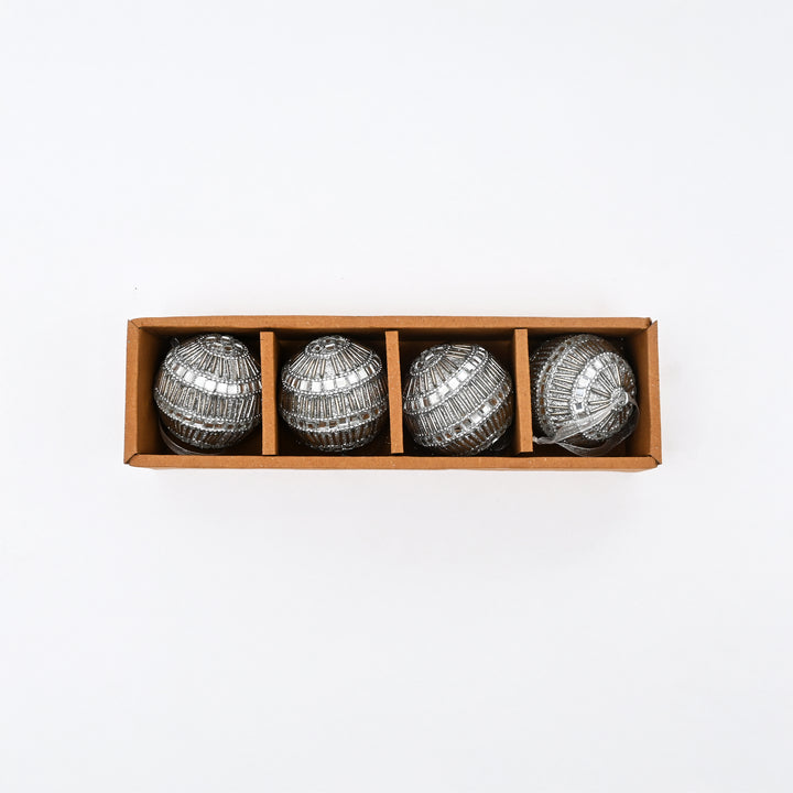 Silver Beaded Hanging Ball Ornaments