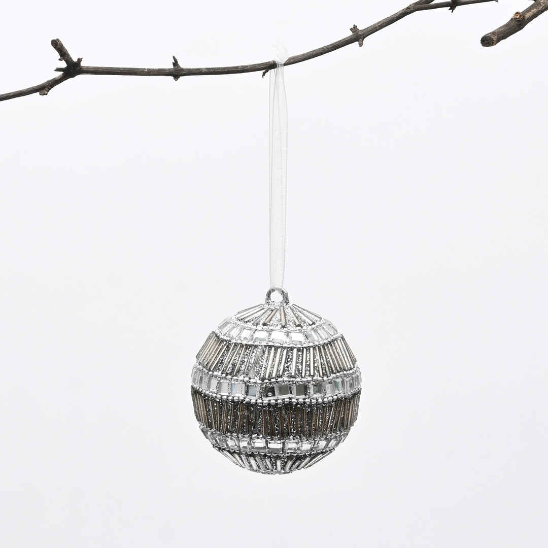 Silver Beaded Hanging Ball Ornaments