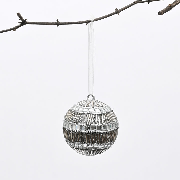 Silver Beaded Hanging Ball Ornaments