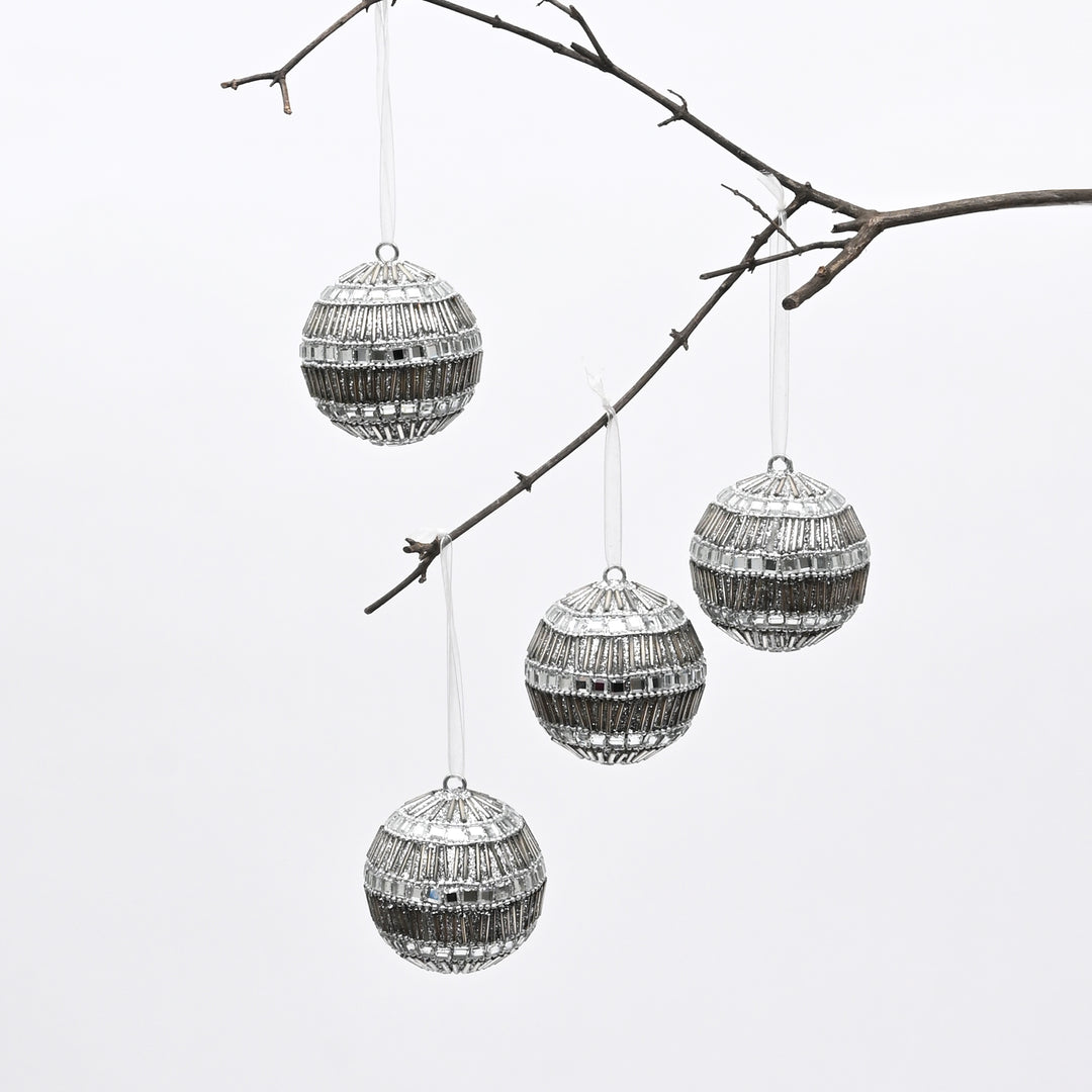 Silver Beaded Hanging Ball Ornaments