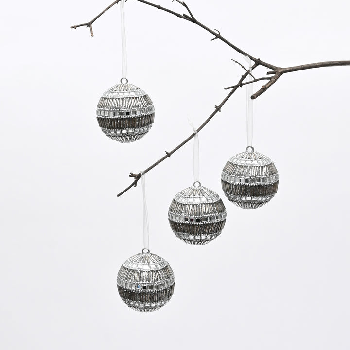 Silver Beaded Hanging Ball Ornaments