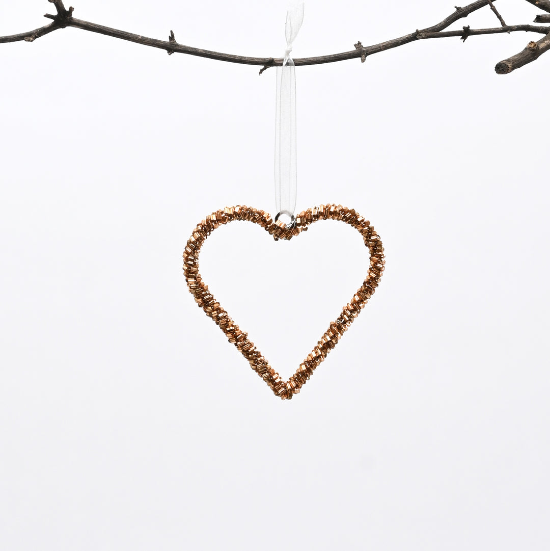 Bronze Beaded Heart Christmas Hanging Ornaments