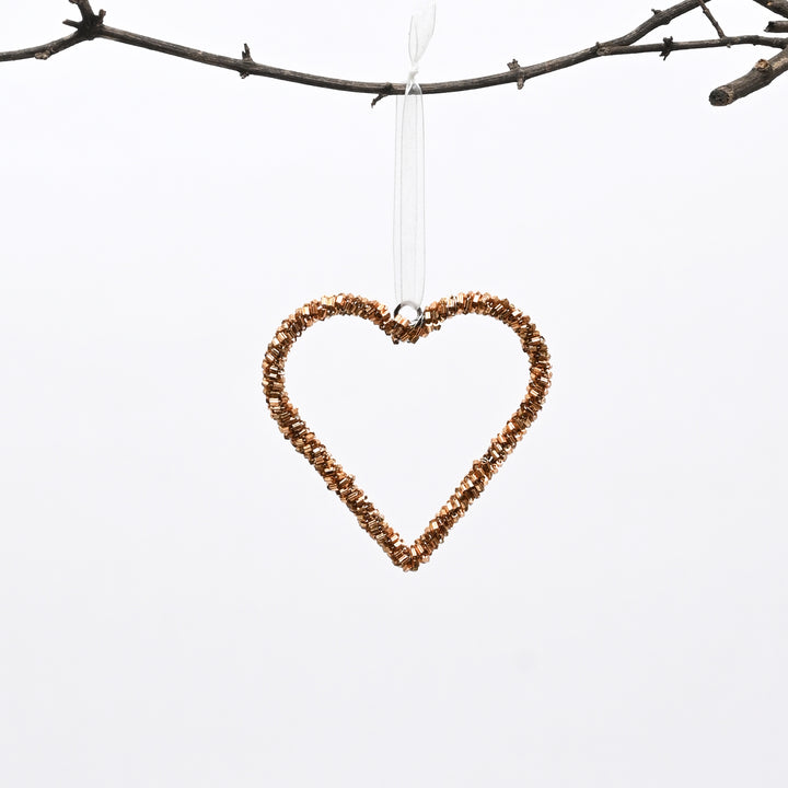 Bronze Beaded Heart Christmas Hanging Ornaments
