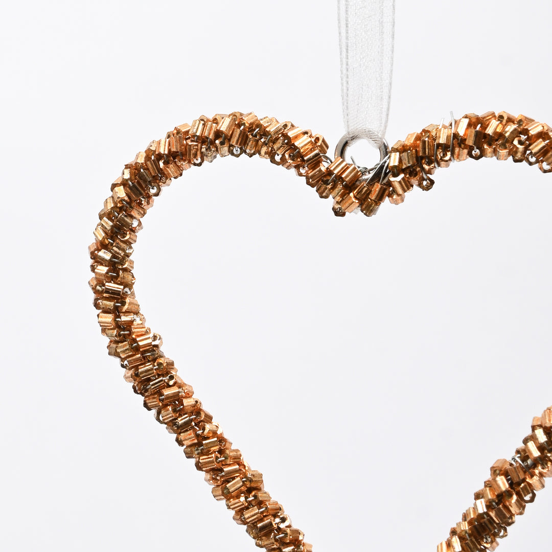 Bronze Beaded Heart Christmas Hanging Ornaments