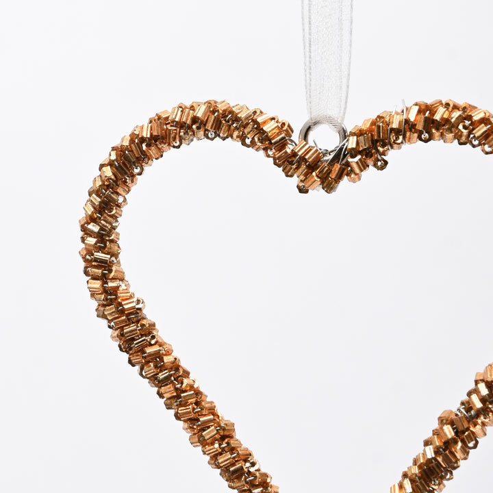Bronze Beaded Heart Christmas Hanging Ornaments