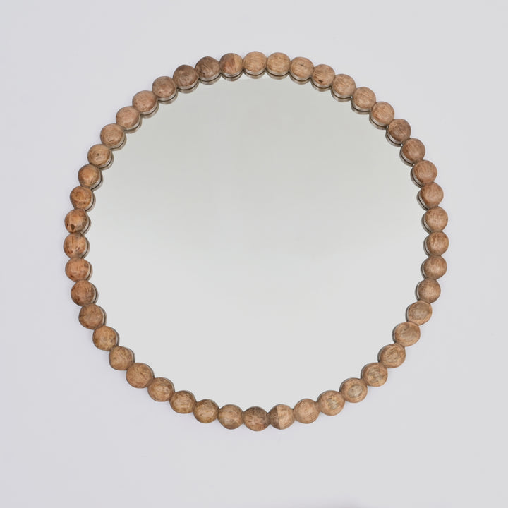 Decorative Wall Mirror | Wood Bead Design Frame | 32" Round Mirror | Living Room, Bedroom & Entryway Wall Accent