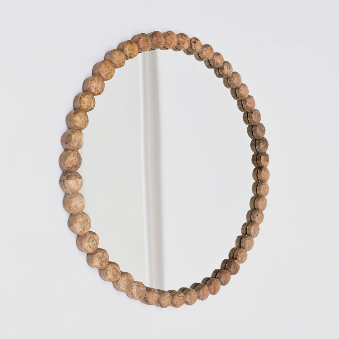 Decorative Wall Mirror | Wood Bead Design Frame | 32" Round Mirror | Living Room, Bedroom & Entryway Wall Accent