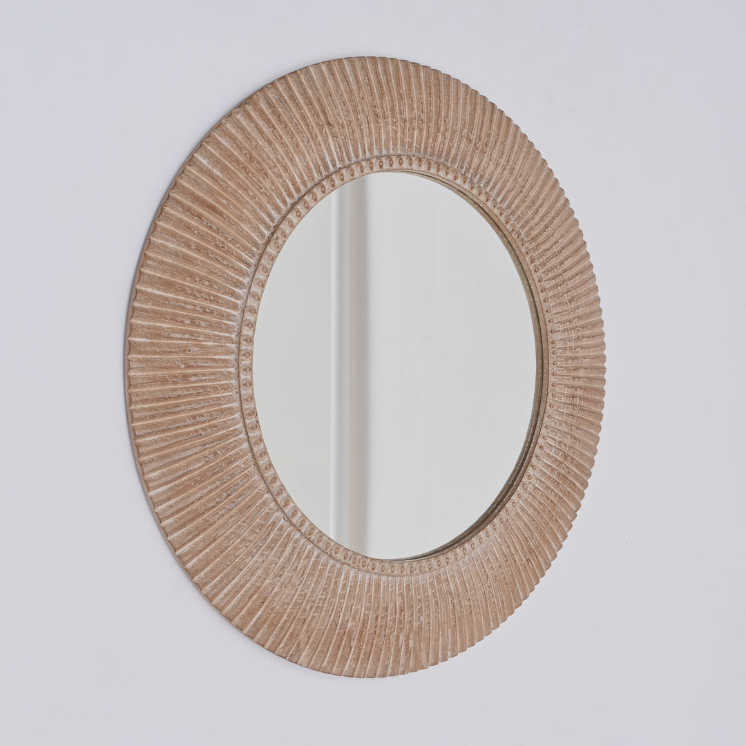 Wooden Wall Mirror | Rustic Farmhouse Style Hand Carved Frame | Handmade Vintage Home Decor | Living Room, Bedroom & Entryway Accent | 36"