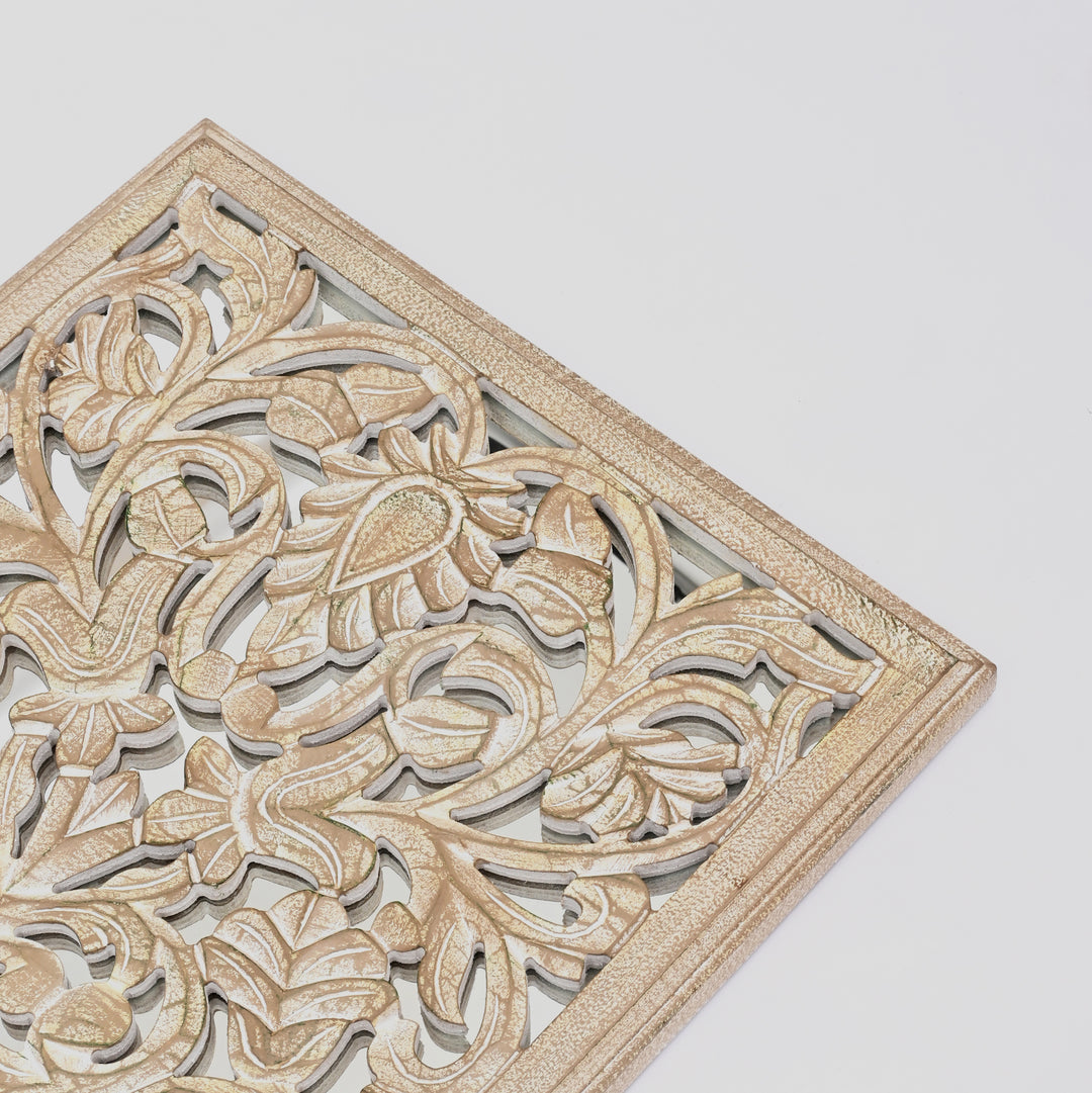 Wood Floral Hand Carved Wall Accent | Handmade Wooden Wall Art | Boho & Vintage Home Decor | Living Room, Bedroom & Entryway