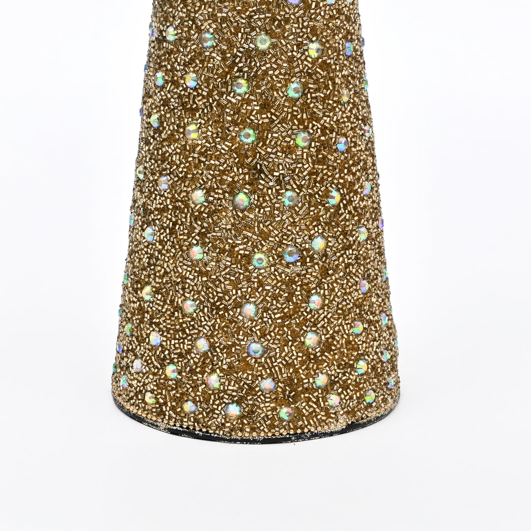 Gold Glass Mosaic Cone Christmas Decorative Ornament