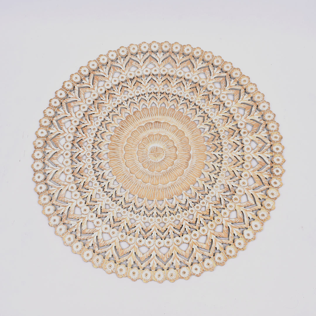 Wall Decor | Wooden Floral Hand Carved Mandala 48" Round Wall Art | Handmade Solid Wood Wall Hanging | Living Room, Bedroom & Entryway