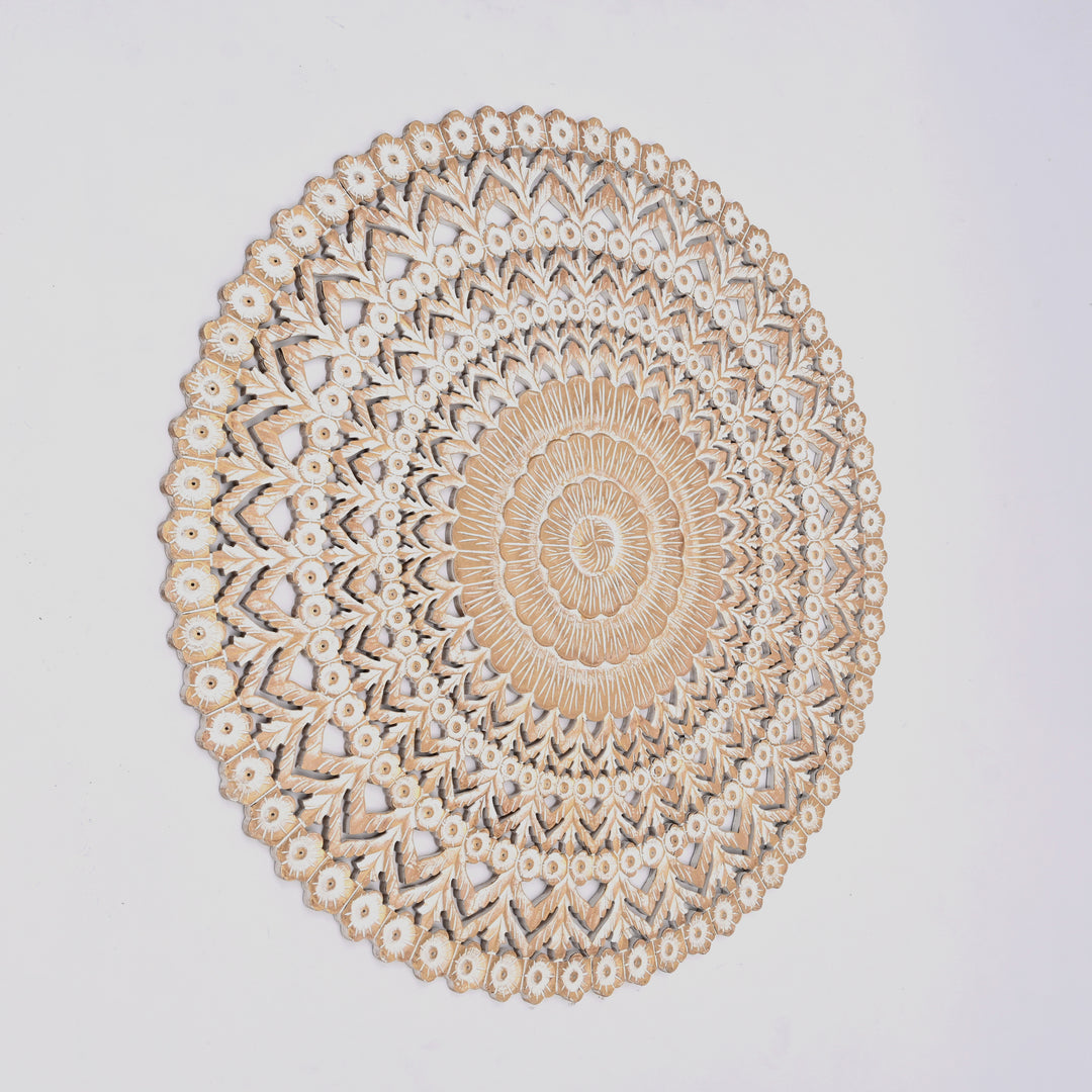 Wall Decor | Wooden Floral Hand Carved Mandala 48" Round Wall Art | Handmade Solid Wood Wall Hanging | Living Room, Bedroom & Entryway