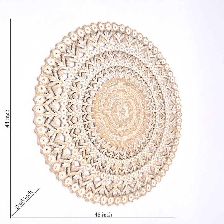 Wall Decor | Wooden Floral Hand Carved Mandala 48" Round Wall Art | Handmade Solid Wood Wall Hanging | Living Room, Bedroom & Entryway