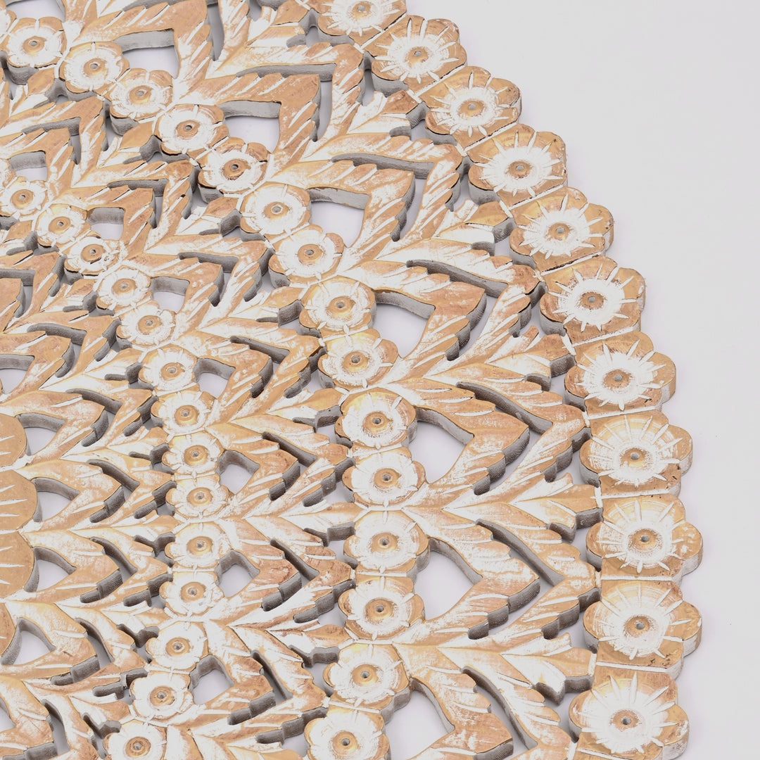 Wall Decor | Wooden Floral Hand Carved Mandala 48" Round Wall Art | Handmade Solid Wood Wall Hanging | Living Room, Bedroom & Entryway