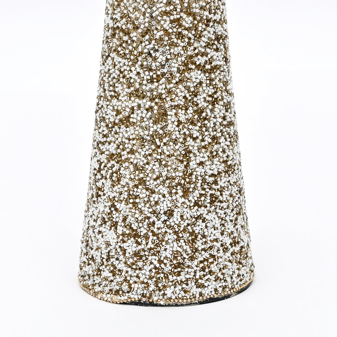 Beaded Cone Christmas Ornament | Gold & Silver, 18"