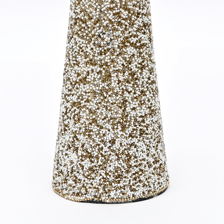 Beaded Cone Christmas Ornament | Gold & Silver, 18"