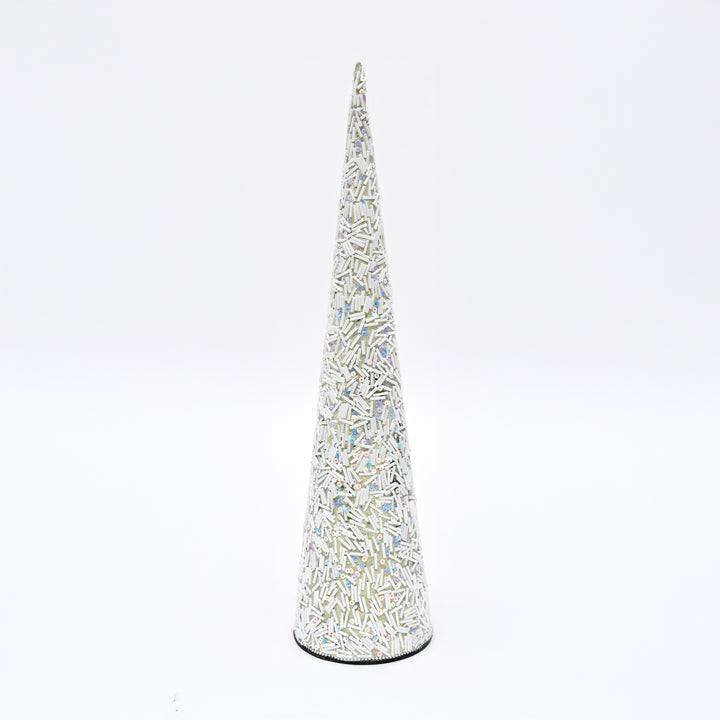 Silver Beaded Cone Christmas Ornament | 18" Festive Decor