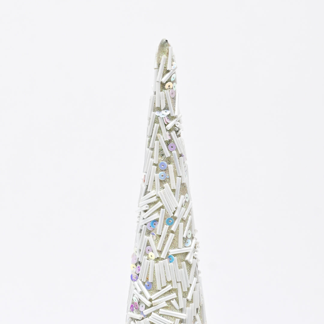 Silver Beaded Cone Christmas Ornament | 18" Festive Decor
