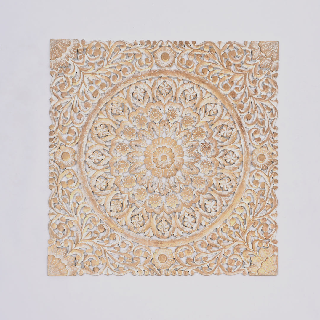 Wooden Floral Hand Carved Mandala Square Wall Decor-48X48"