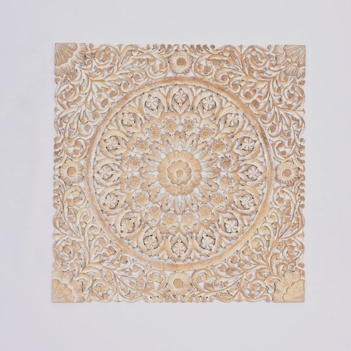 Wooden Floral Hand Carved Mandala Square Wall Decor-48X48"