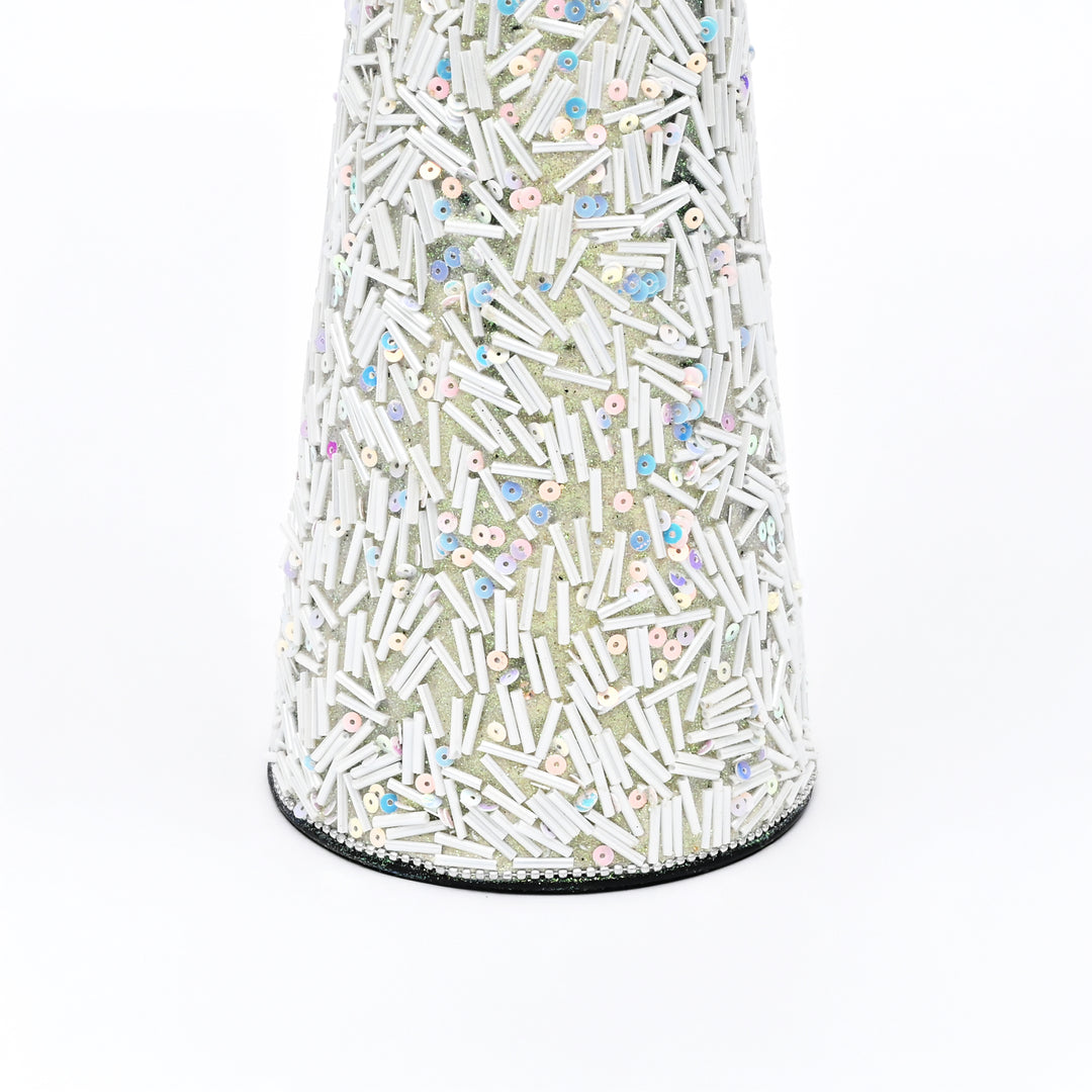 Silver Beaded Cone Christmas Ornament | 18" Festive Decor