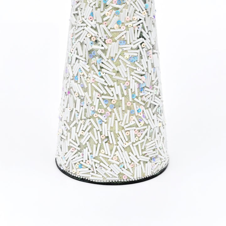 Silver Beaded Cone Christmas Ornament | 18" Festive Decor