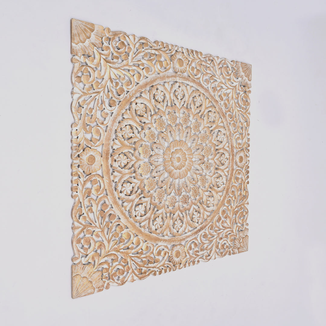 Wooden Floral Hand Carved Mandala Square Wall Decor-48X48"
