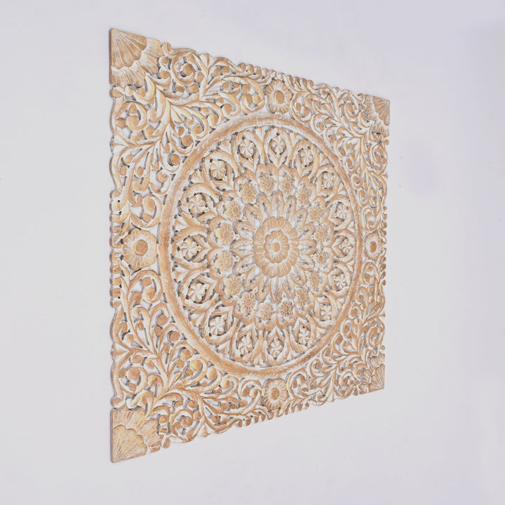 Wooden Floral Hand Carved Mandala Square Wall Decor-48X48"