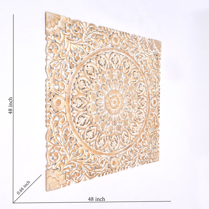 Wooden Floral Hand Carved Mandala Square Wall Decor-48X48"