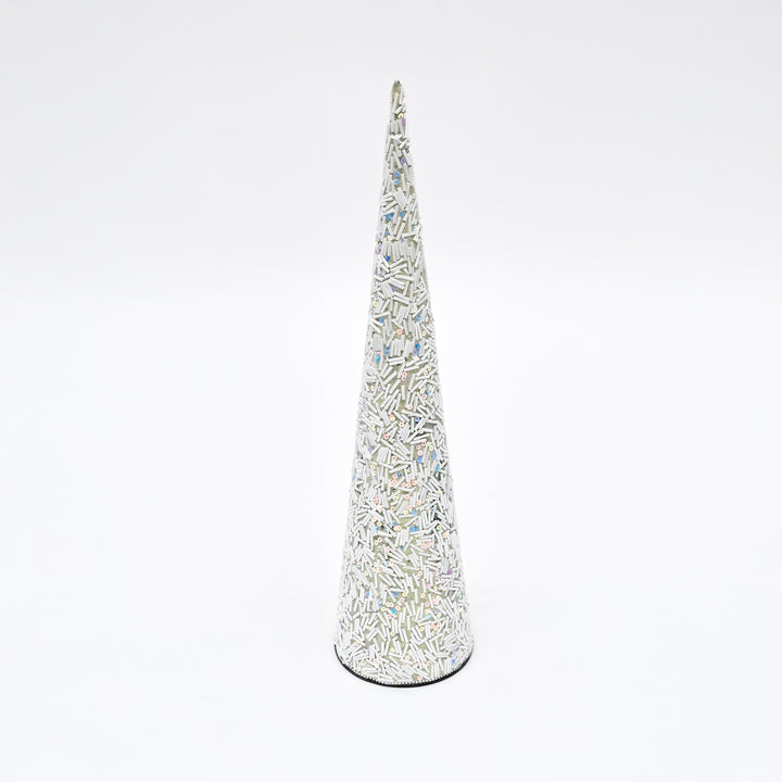 Silver Beaded Cone Christmas Ornament | 18" Festive Decor