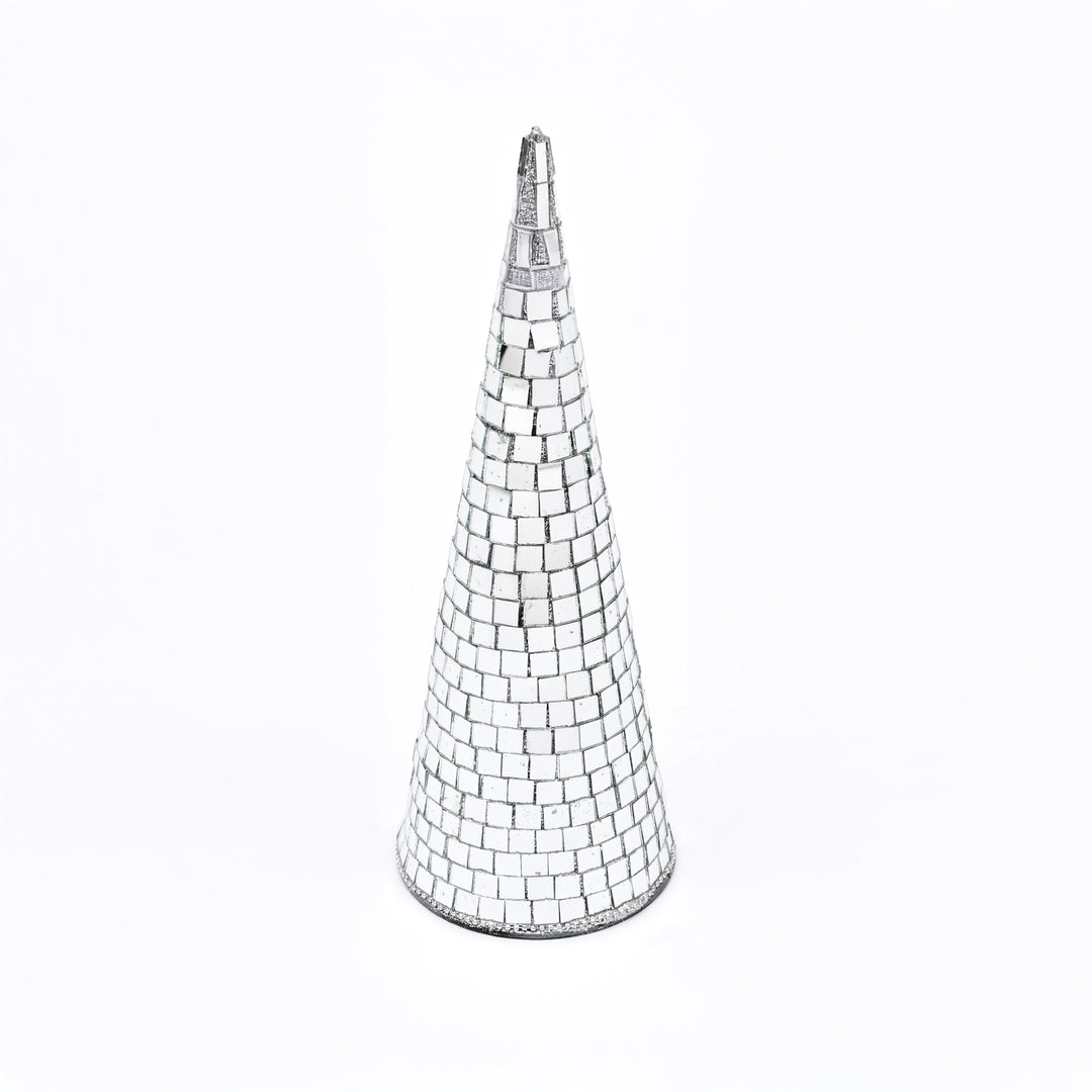 Silver Glass Mosaic Cone Christmas Decorative Ornament