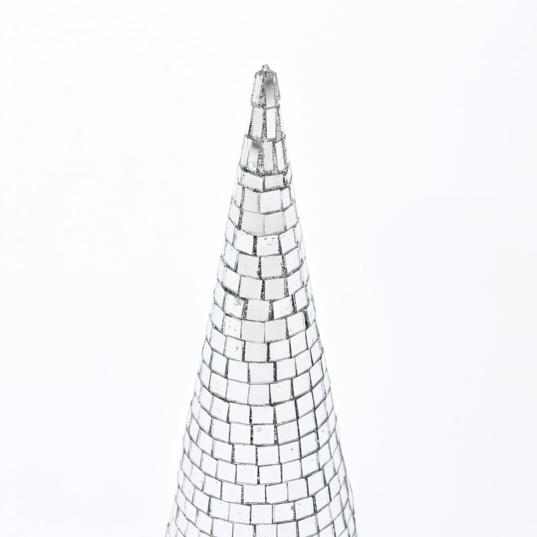 Silver Glass Mosaic Cone Christmas Decorative Ornament