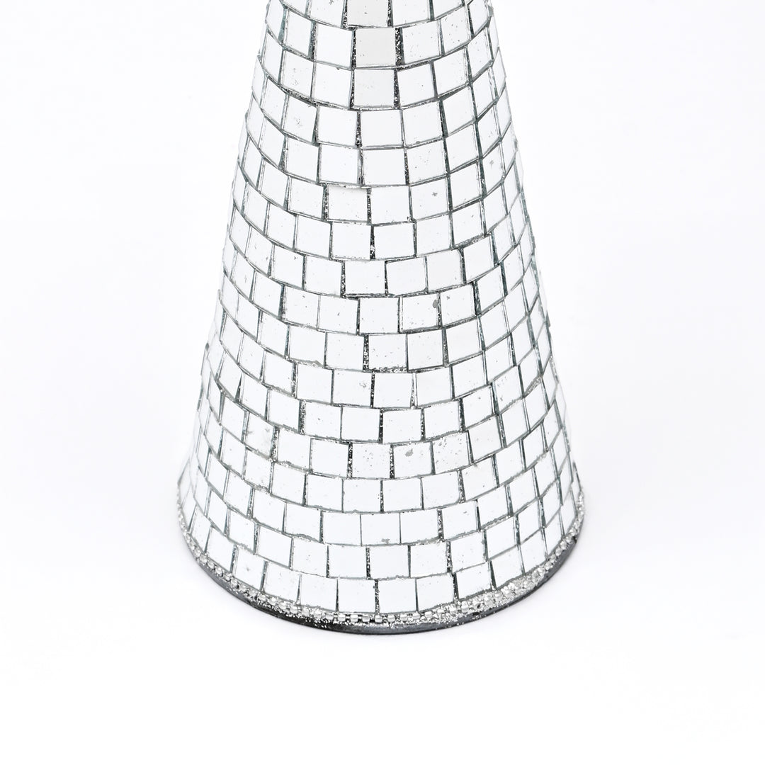 Silver Glass Mosaic Cone Christmas Decorative Ornament
