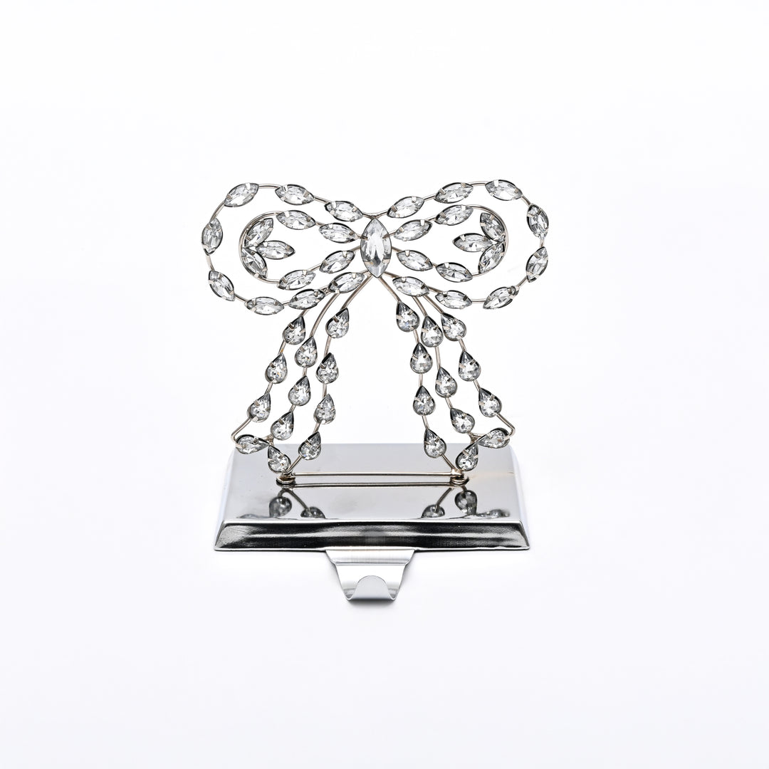 Silver Beaded Bow Christmas Stocking Holder