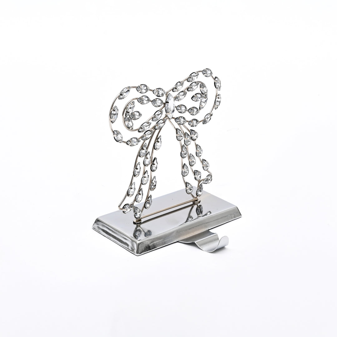 Silver Beaded Bow Christmas Stocking Holder