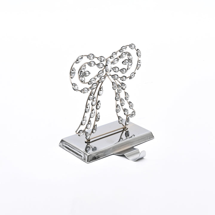 Silver Beaded Bow Christmas Stocking Holder