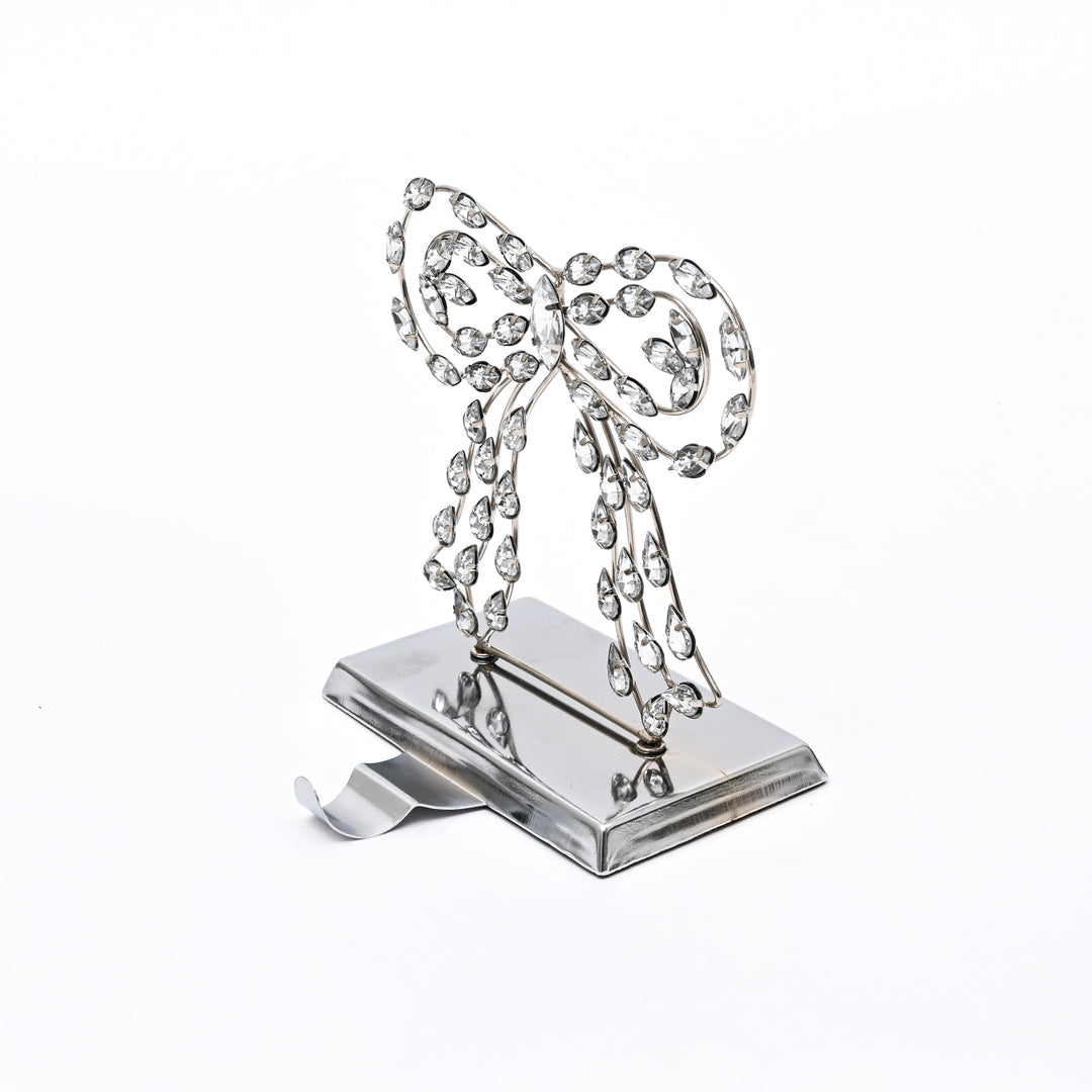 Silver Beaded Bow Christmas Stocking Holder